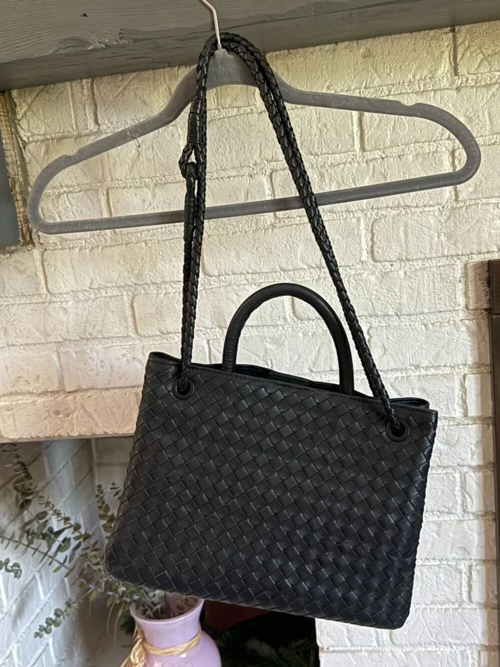 Quince Romy Handwoven Satchel Black Italian Leather NWOT